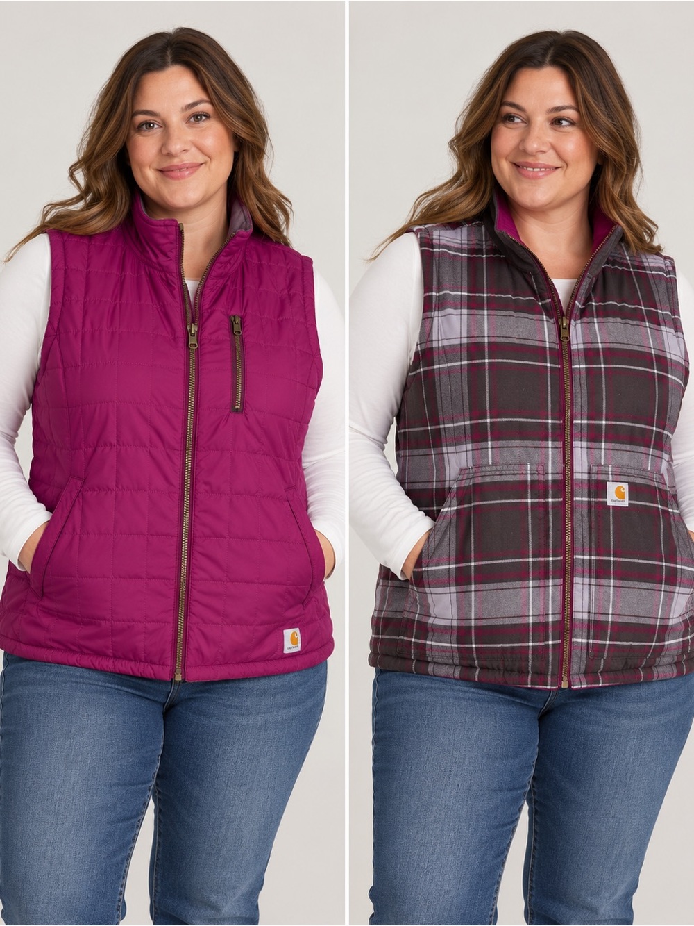 Carhartt Women’s Reversible Quilted Vest - Magenta / Gray Plaid